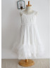 Ivory Chiffon Tulle Ruffles Pleated Flower Girl Dress